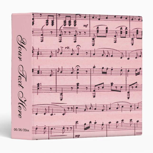 Pink Sheet Music Personalized Binder (Front/Spine)