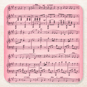 Pink Sheet Music Square Paper Coaster