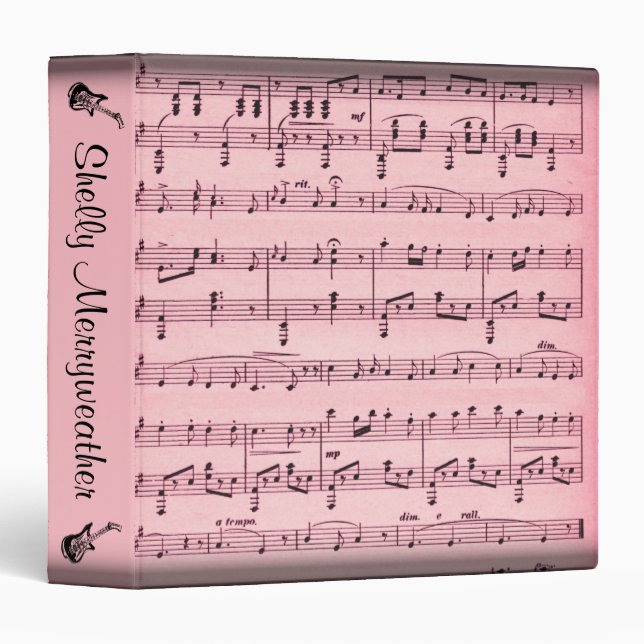 Pink Sheet Music With Guitar Personalized Binder (Front/Spine)