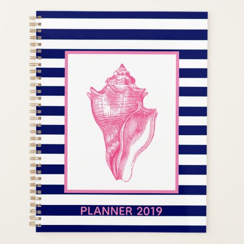 Pink Shell and Navy Stripe Planner