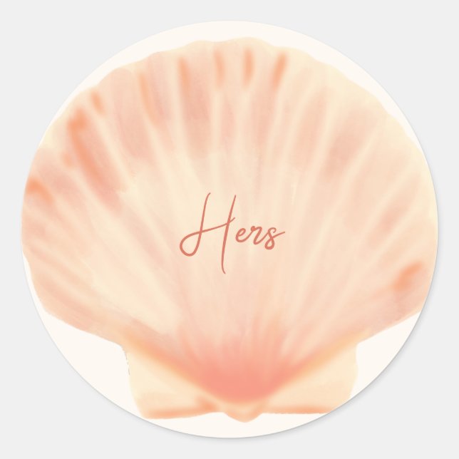 pink shell beach wedding  classic round sticker (Front)