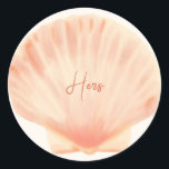 pink shell beach wedding  classic round sticker<br><div class="desc">Celebrate your beachside nuptials with our Pink Shell Beach Wedding Classic Round Sticker. Perfect for sealing envelopes, decorating favor boxes, or adding a personal touch to your wedding décor, these stickers feature a charming pink shell design that captures the essence of a romantic beach wedding. Crafted from high-quality materials, our...</div>