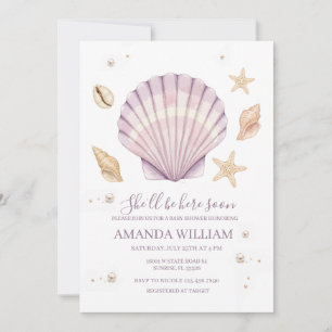 Pink Shell Girl Baby Shower Invitation