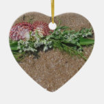 Pink Shells And White Flowers On Beach Sand Ceramic Ornament at Zazzle