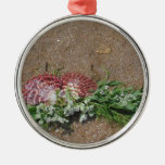 Pink Shells And White Flowers On Beach Sand Metal Ornament at Zazzle