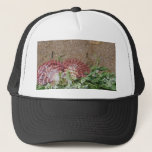 Pink Shells And White Flowers On Beach Sand Trucker Hat at Zazzle