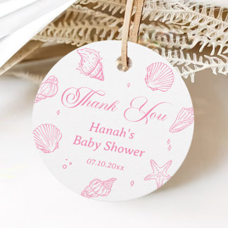 Pink Shells Coastal Beach Baby Shower Thank You  Favor Tags