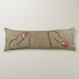 pink shells & heart on beach custom wedding pillow