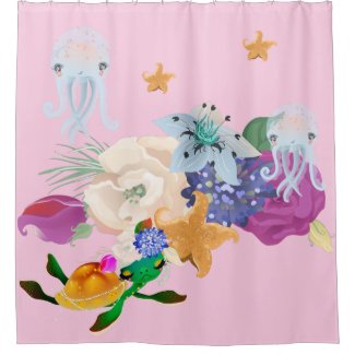 Pink Sherbet Jelly Fish Turtlle Shower Curtain