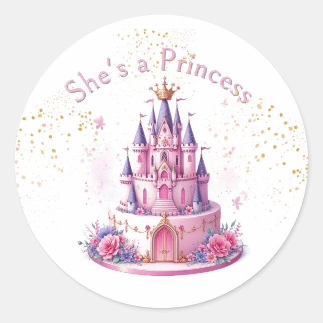 Pink She's A Princess Castle  Classic Round Sticker (Front)