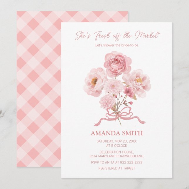 Pink She's Fresh Off the Market Bridal Shower  Invitation (Front/Back)
