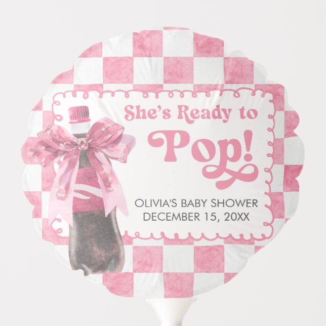 Pink She's Ready to Pop Baby Shower Balloon (Front)