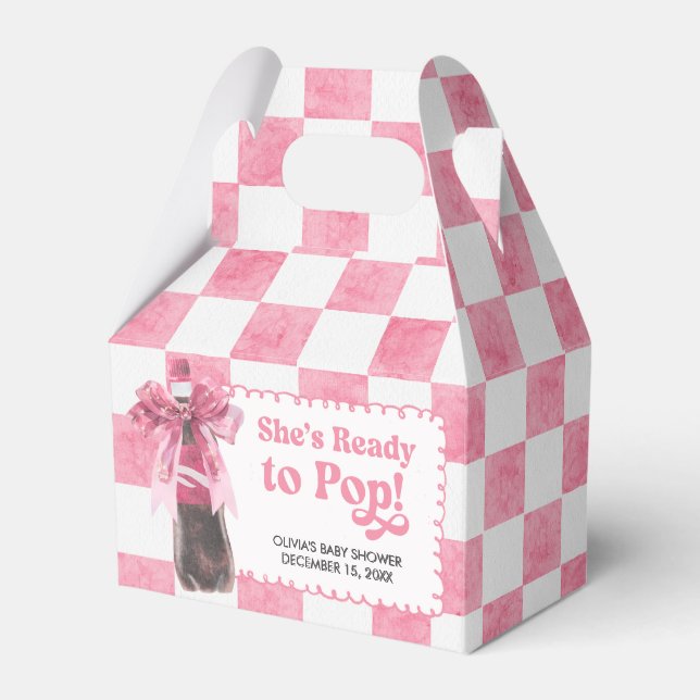 Pink She's Ready to Pop Baby Shower Favor Boxes (Front Side)