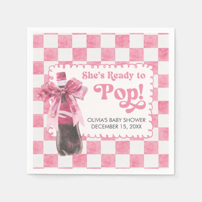 Pink She's Ready to Pop Baby Shower Napkins (Front)