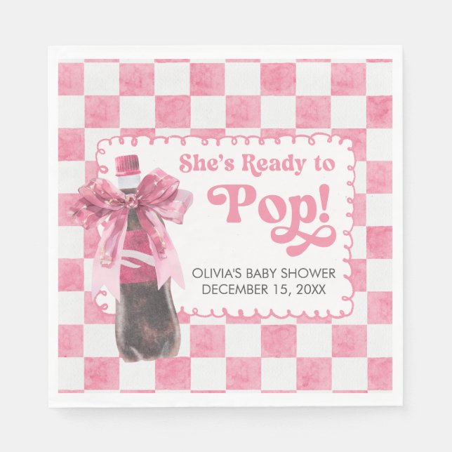 Pink She's Ready to Pop Baby Shower Napkins (Front)