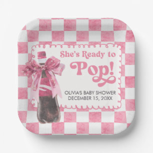 Pink She's Ready to Pop Baby Shower Paper Plates