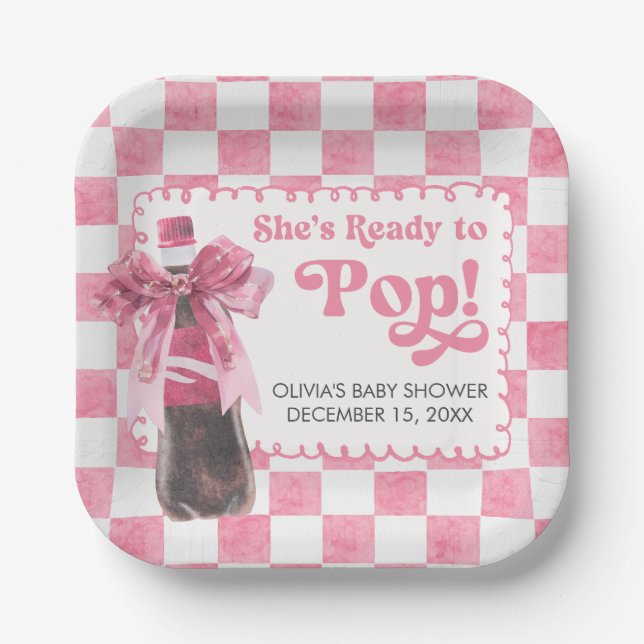 Pink She's Ready to Pop Baby Shower Paper Plates (Front)