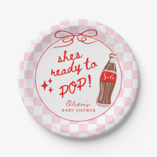 Pink She's Ready to Pop Soda Baby Shower Paper Pla Plates
