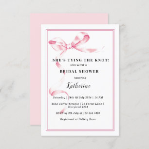 Pink She's Tying the Knot Bow Bridal Shower Invitation