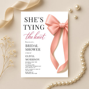 Pink She's Tying The Knot Bow Bridal Shower Invitation