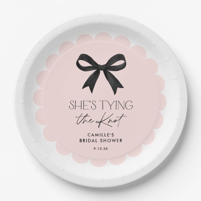 Pink She's Tying The Knot Wedding Shower Paper Plates (Front)