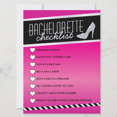 Pink Shimmer Bachelorette Checklist Card