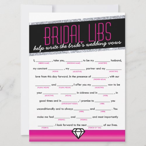 Pink Shimmer Bridal Libs Bachelorette Party Game Invitation