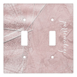 Pink Shimmer Crystal Glass Glam Designer Style Light Switch Cover
