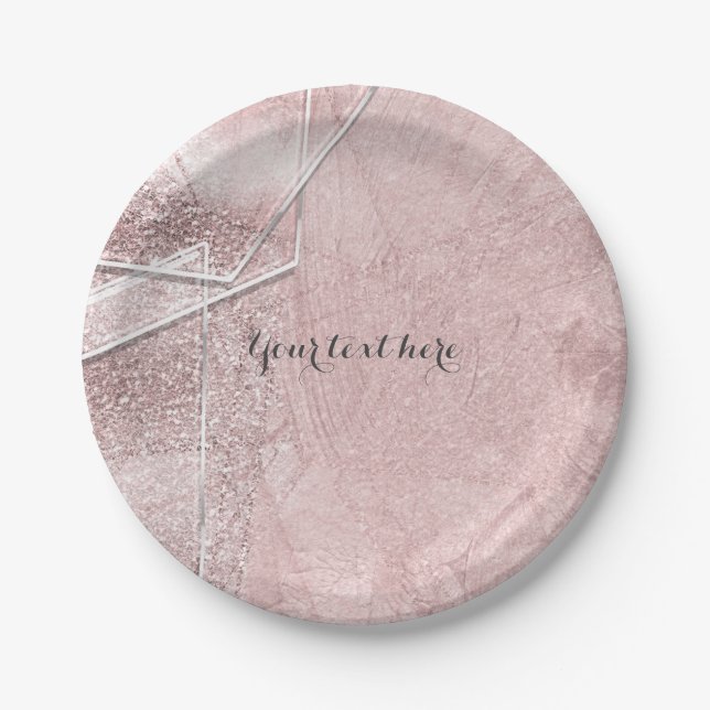 Pink Shimmer Crystal Glass Glam Designer Style Paper Plates (Front)