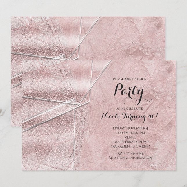 Pink Shimmer Crystal Glass Glam Party Invitations (Front/Back)