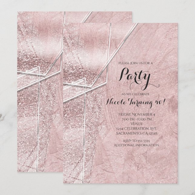 Pink Shimmer Crystal Glass Glam Party Invitations (Front/Back)