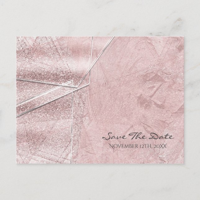 Pink Shimmer Crystal Glass Glam Save the Date Announcement Postcard (Front)