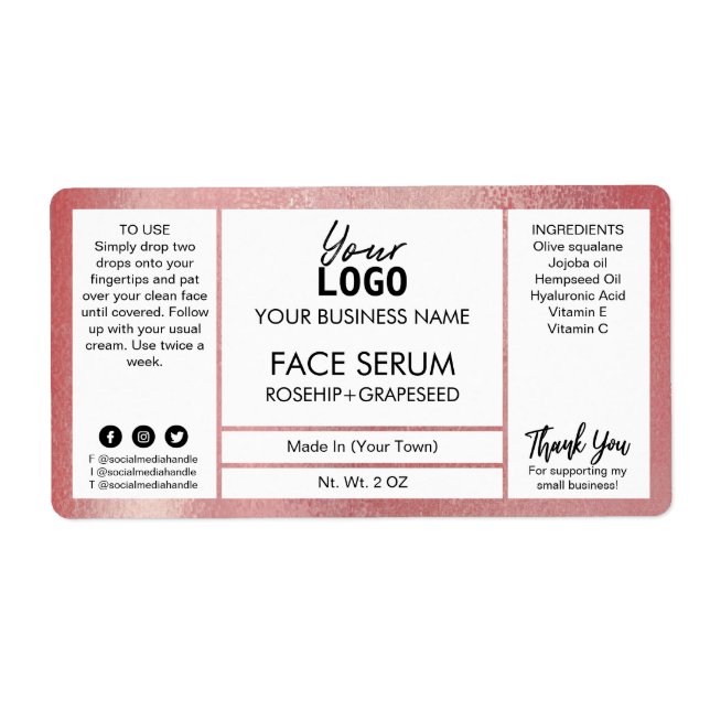 Pink Shimmer Effect Serum Label (Front)