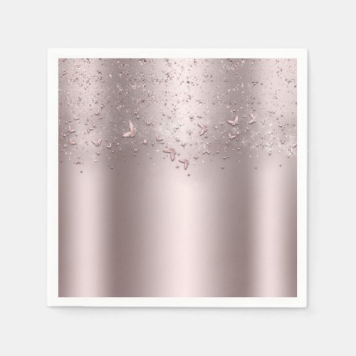 Pink Shimmer Flutter Butterfly Sweet 16 Party Napkins