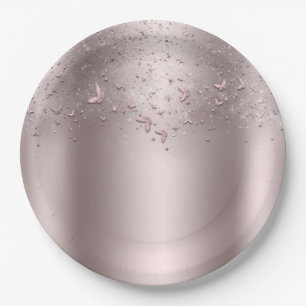Pink Shimmer Flutter Butterfly Sweet 16 Party Paper Plates