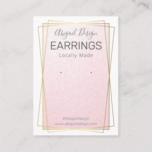 Pink Shimmer Gold Frame Earrings Display Packaging Business Card
