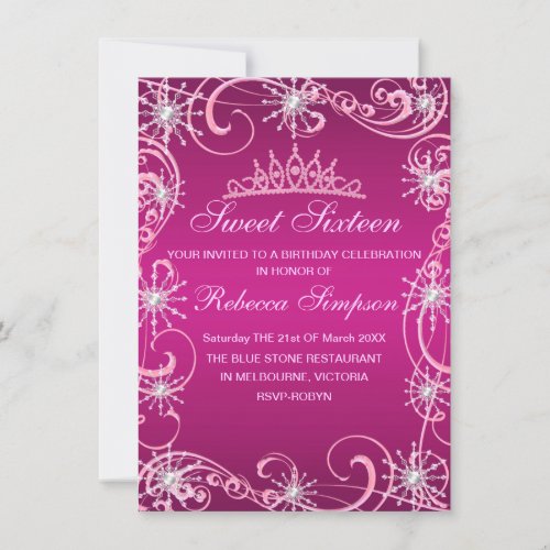 Pink Shimmer Snowflake Birthday Invite