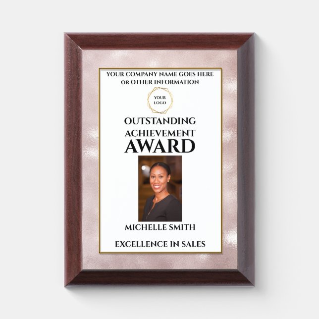 Pink shimmer sparkle logo employee recognition  award plaque (Vertical)