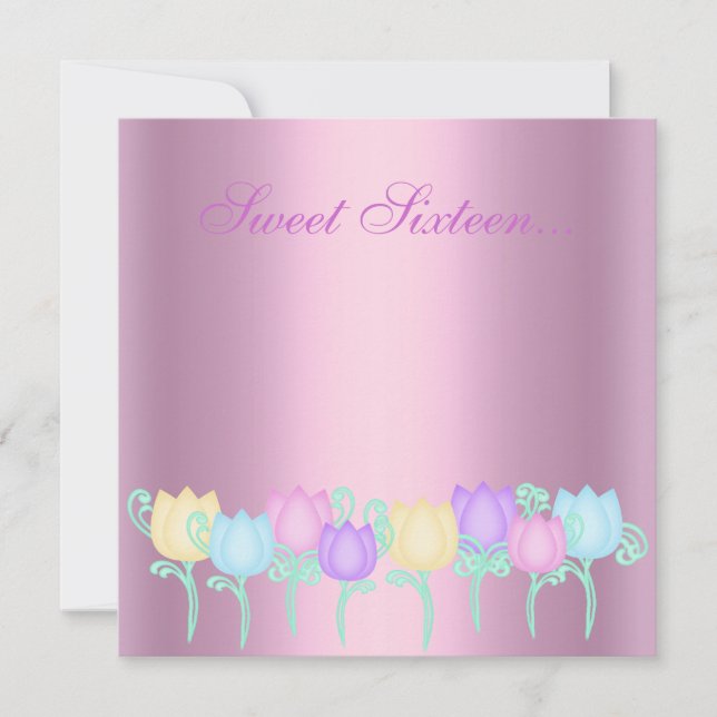 pink shimmer tulip sweet 16 invitation (Front)