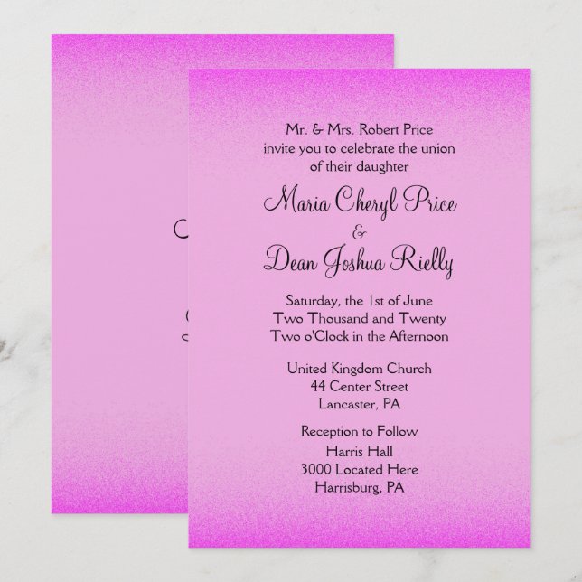 Pink Shimmer Wedding Invitation 5"x 7" (Front/Back)