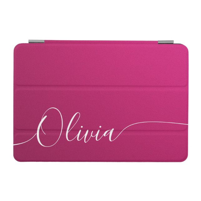 Pink Shimmer White Elegant Calligraphy Script Name iPad Mini Cover (Horizontal)