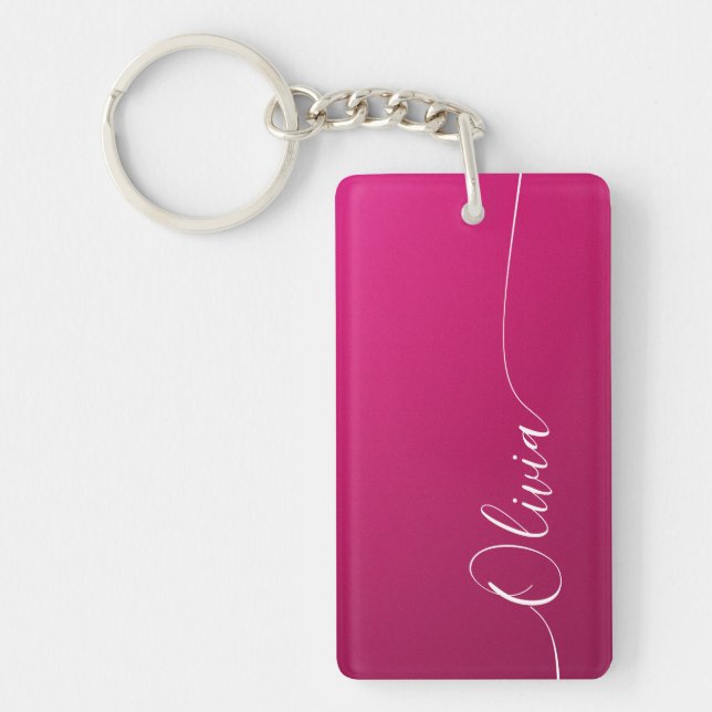 Pink Shimmer White Elegant Calligraphy Script Name Keychain (Front)
