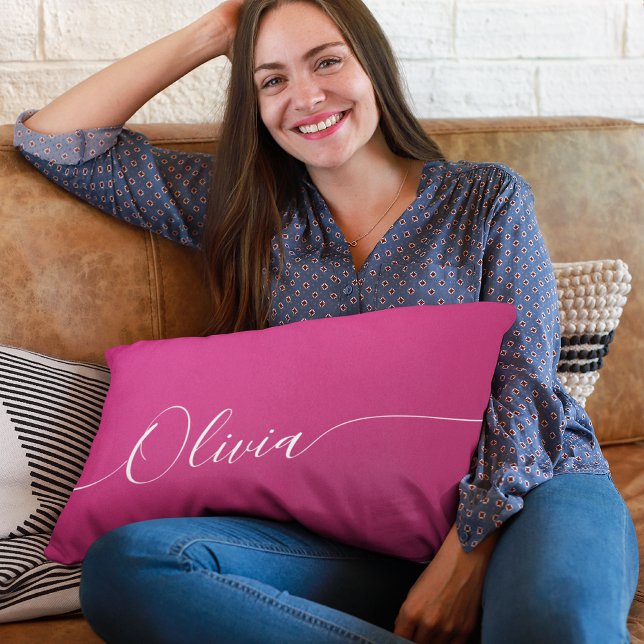 Pink Shimmer White Elegant Calligraphy Script Name Lumbar Pillow (Creator Uploaded)