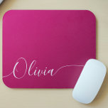 Pink Shimmer White Elegant Calligraphy Script Name Mouse Pad<br><div class="desc">Pink Shimmer White Elegant Calligraphy Script Custom Personalized Name Mouse Pad features a modern and trendy simple and stylish design with your personalized name in elegant hand written calligraphy script typography on a metallic pink shimmer background. Designed by ©Evco Studio www.zazzle.com/store/evcostudio</div>