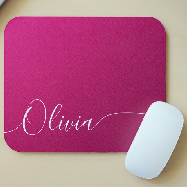 Pink Shimmer White Elegant Calligraphy Script Name Mouse Pad (Creator Uploaded)