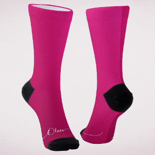 Pink Shimmer White Elegant Calligraphy Script Name Socks