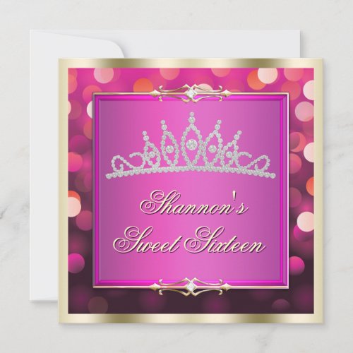 Pink Shimmering Lights Bokeh Sweet Sixteen Invite
