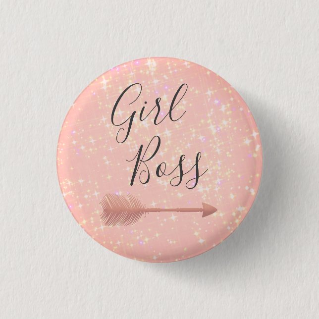 "Pink Shimmery Girl Boss  Button (Front)