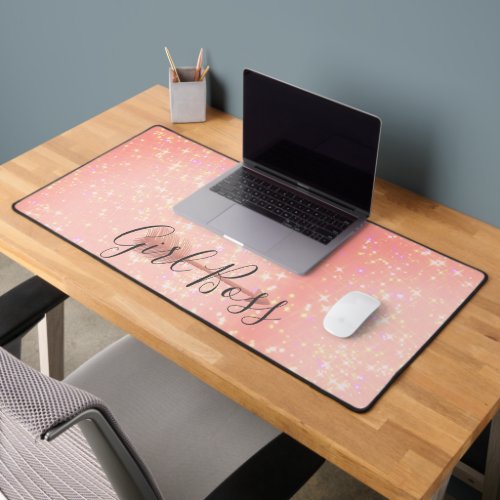 Pink Shimmery Girl Boss  Desk Mat