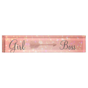 "Pink Shimmery Girl Boss Desk Name Plate